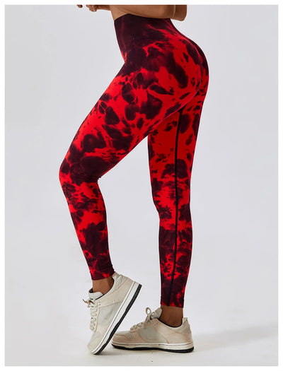 Seamless High Waist Sports Pants with Tie-Dye Effect