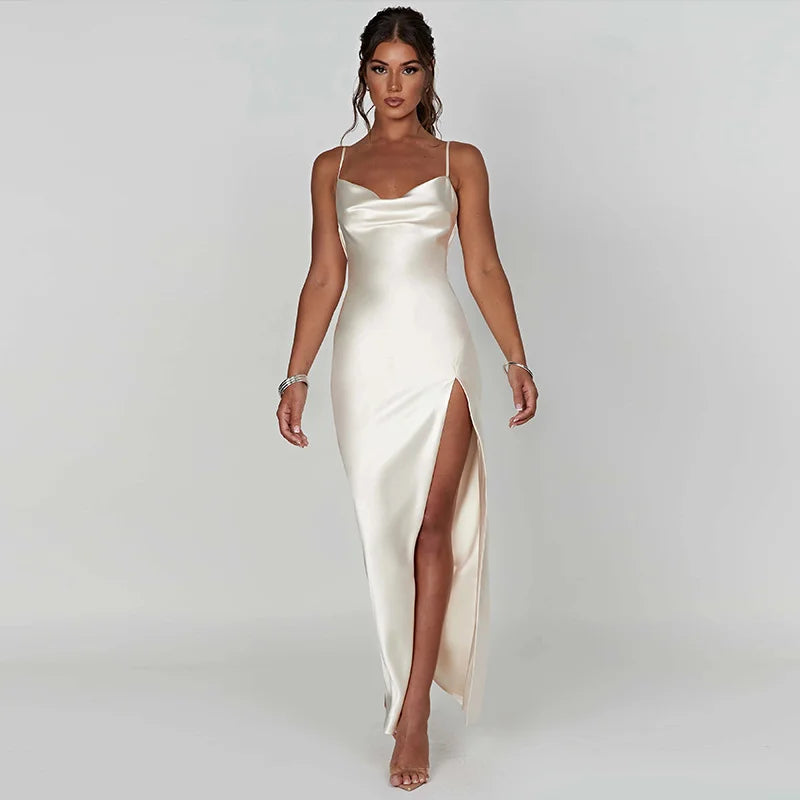Sexy Backless Slim Slit Slip Dress
