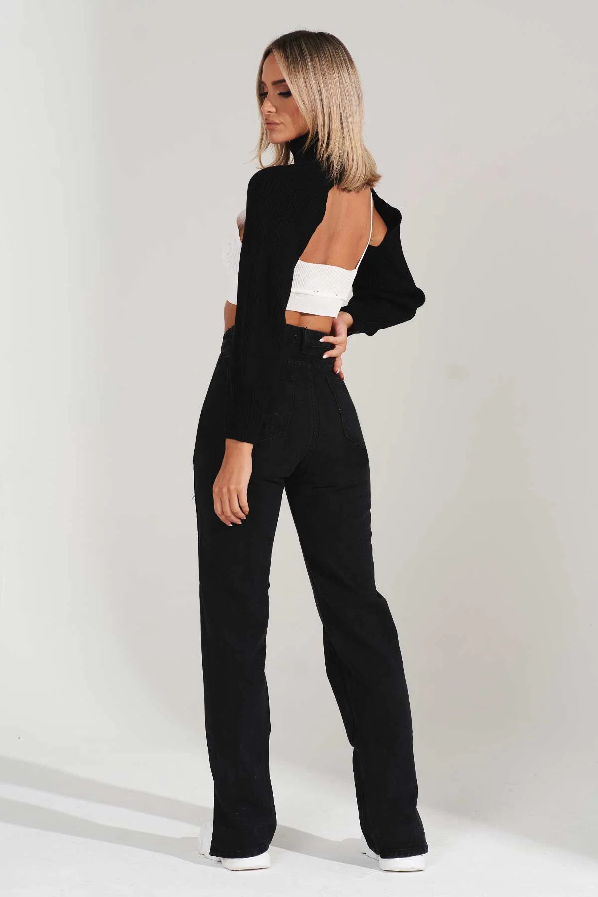 Hipster Straight Leg Jean Pants with Slit
