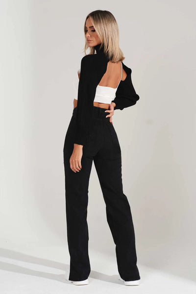 Hipster Straight Leg Jean Pants with Slit