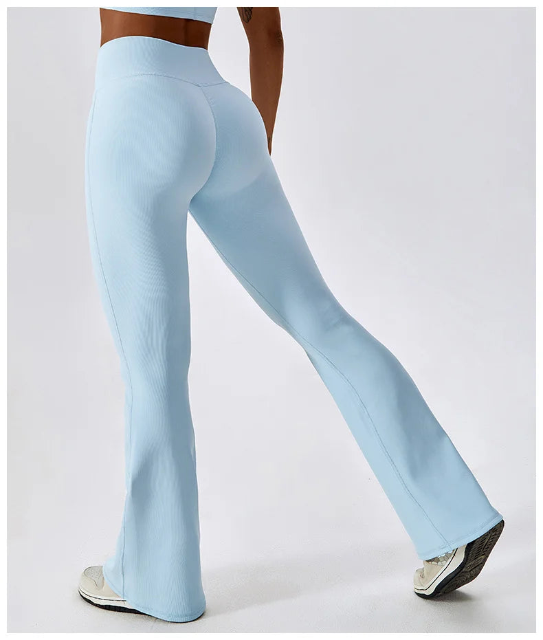 High Waist Cross Wide Leg Sports Flare Pants