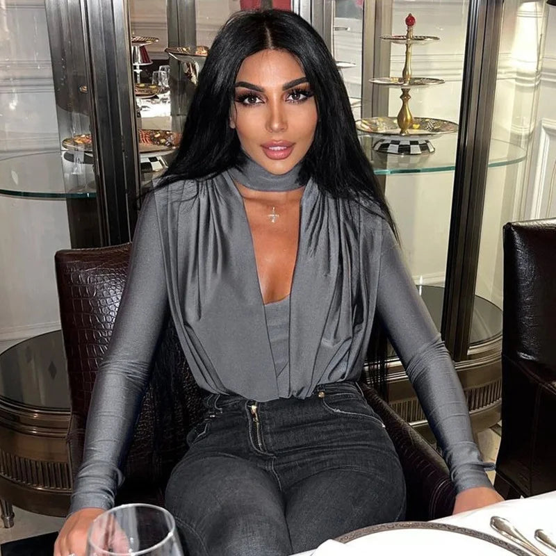 V-Neck Long Sleeve Jumpsuit