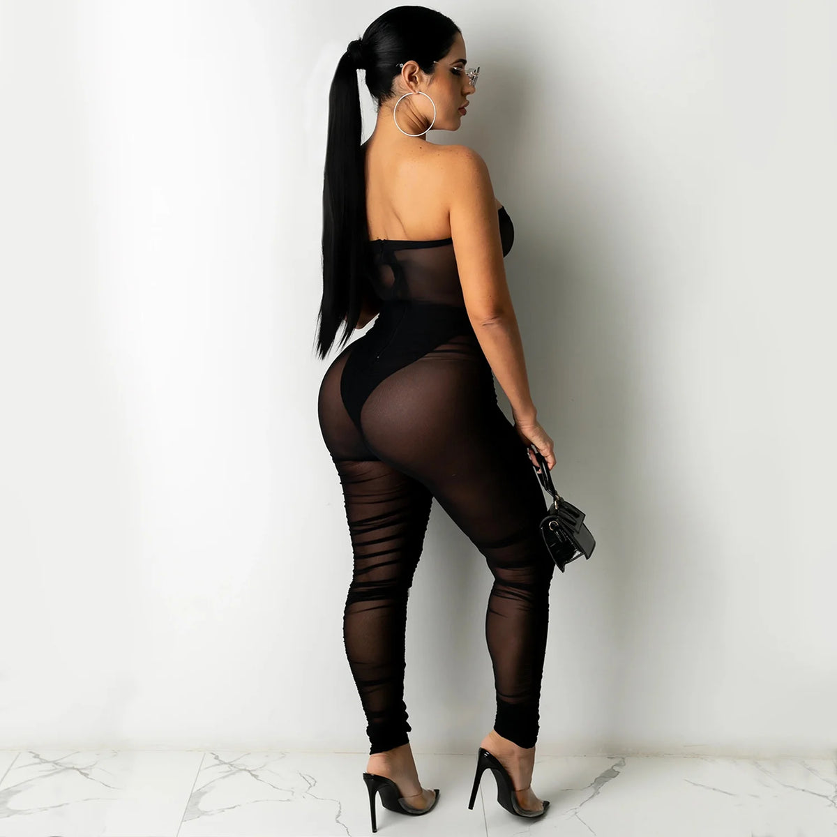 Jumpsuit With Sexy Perspective Wrapped With Long Pants
