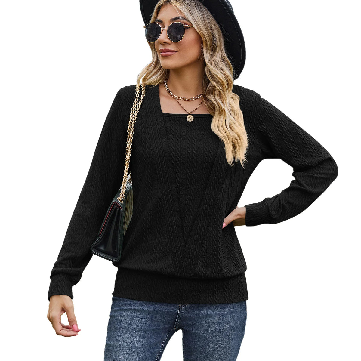 Square Neck Crossover Sweater