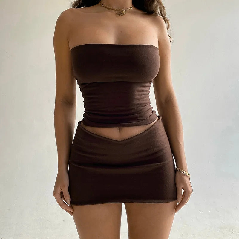Slim Fit Short Skirt Set
