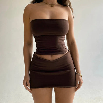 Slim Fit Short Skirt Set