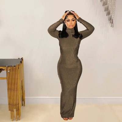 Sexy Long Sleeved Backless Long Dress