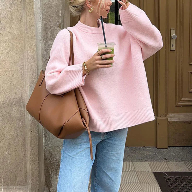 New Pink Sweet Crewneck Pullover Sweater for Winter