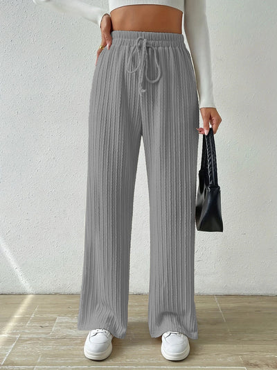 Knotted Waist Texture Knitted Wide Leg Trousers