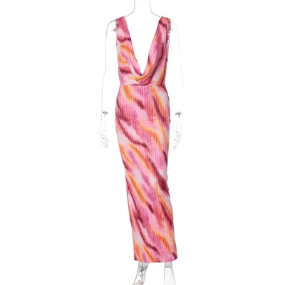 Sexy Backless Slim Fit Printed Sleeveless Dress