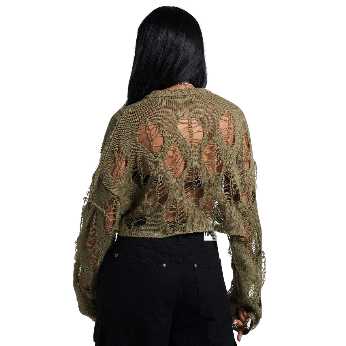 Open Navel Loose Knitted Sweater Hollow Out Top