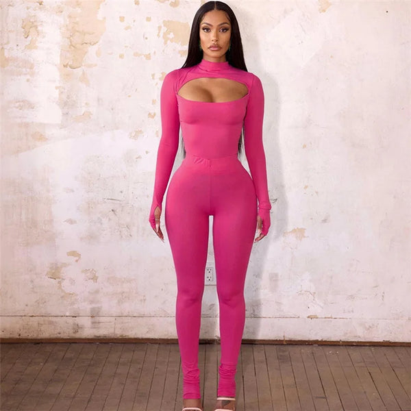 High Waist Tight Pants Suit with Long Sleeve Top