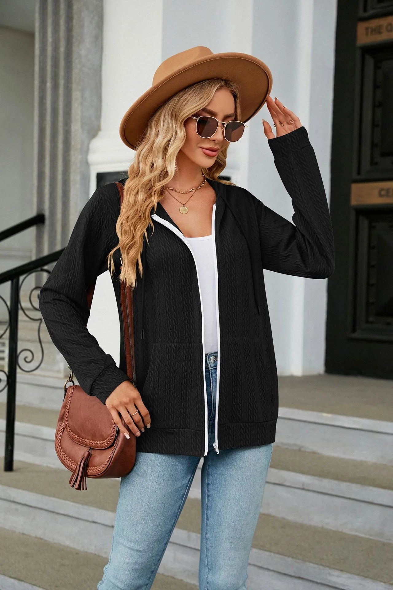 Hooded Zipper Cardigan