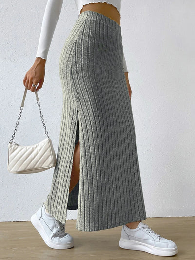 High Waisted Side Slit Slim Knit Skirt Women’s