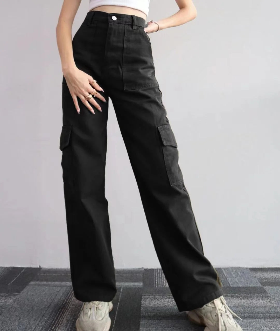 High-waisted Wide Pants With Pocket