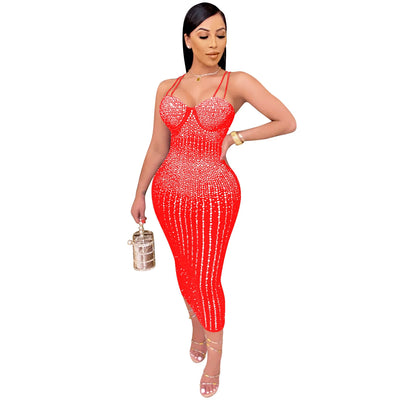 Mesh Perspective Hot Diamond Dress