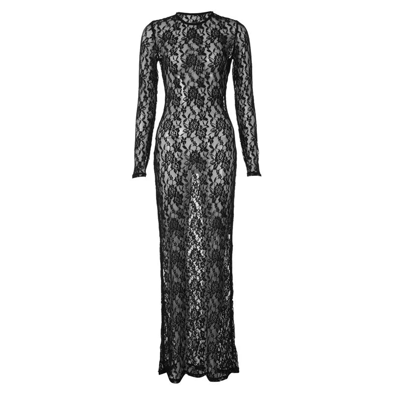 Black And White Lace Dress With Long Skirt