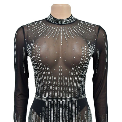 Mesh Hot Diamond Long Dress