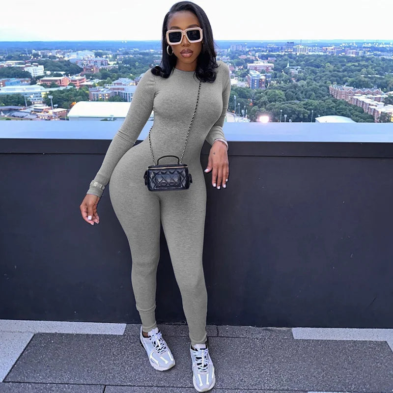 Solid Color High Waisted Tight Sports Bodybuilding Jumpsuit