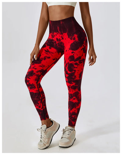 Seamless High Waist Sports Pants with Tie-Dye Effect