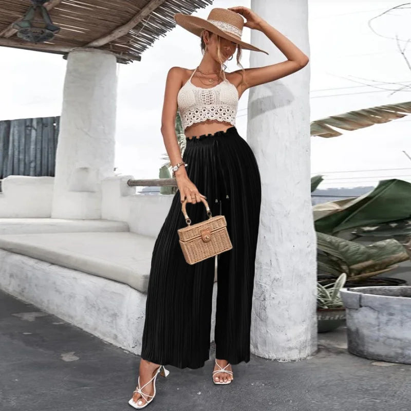 Draped Pleated Wide Leg Pants