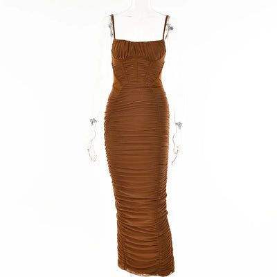 Backless Tight Waist Wrinkled Skirt