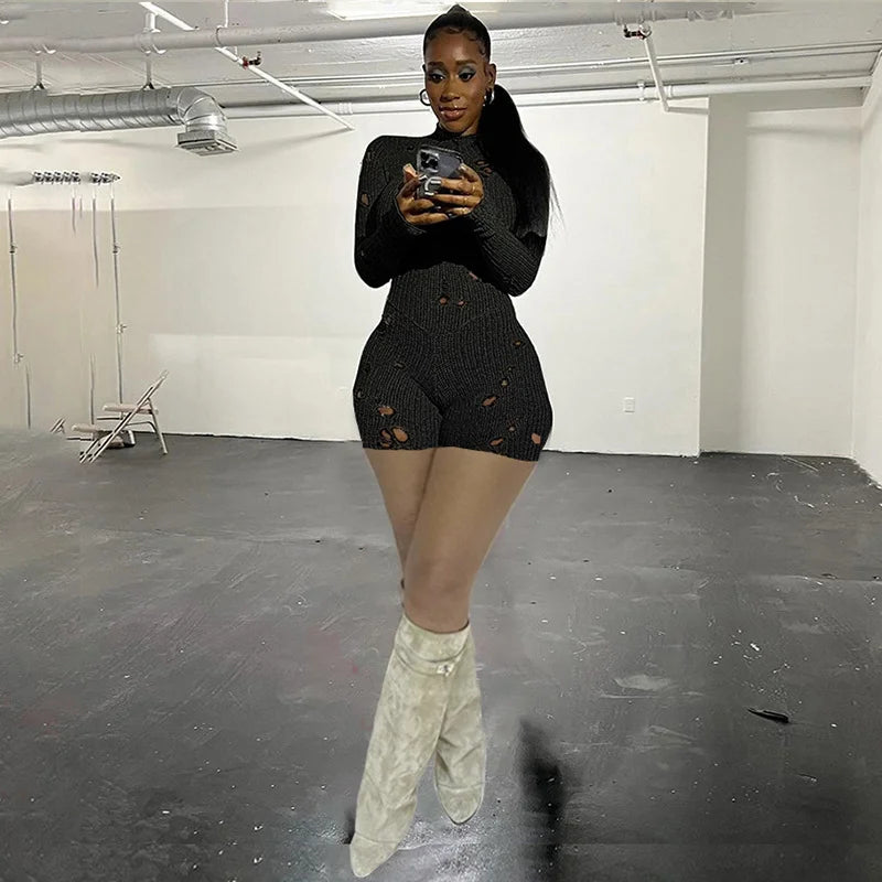 Fashion Casual Knitting Hole Hollowed Out High Waisted Pants Tights