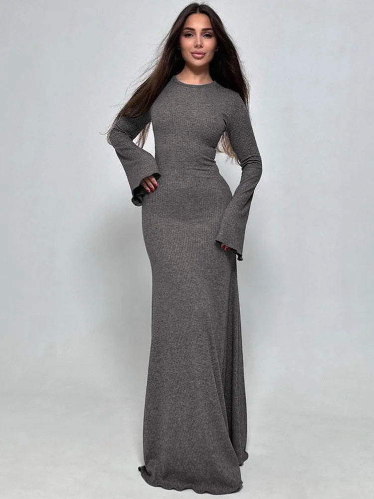 Clothes Women’s Bodydress Round Neck Long Sleeve Dress High Wais Long Skirt