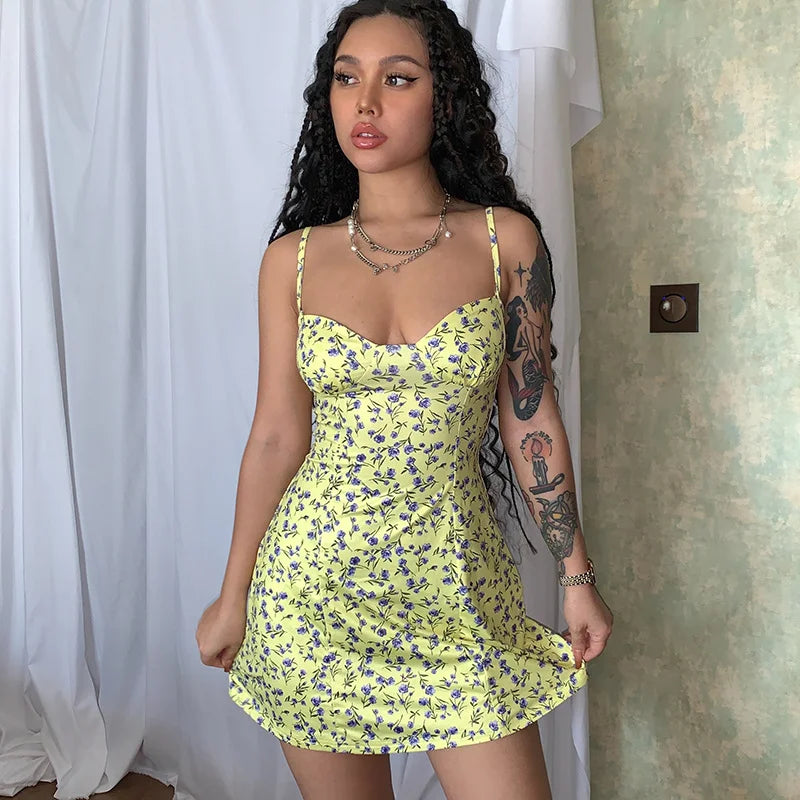 Small Floral Short Skirt With Suspender Dress