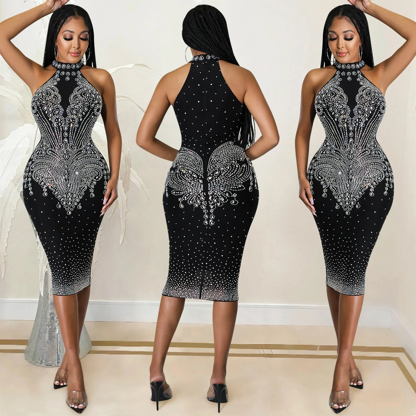 Tight Fitting Diamond Inlaid Dress