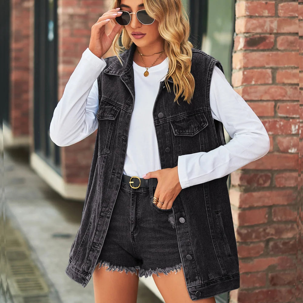 Denim Vest Jacket Loose Casual Women