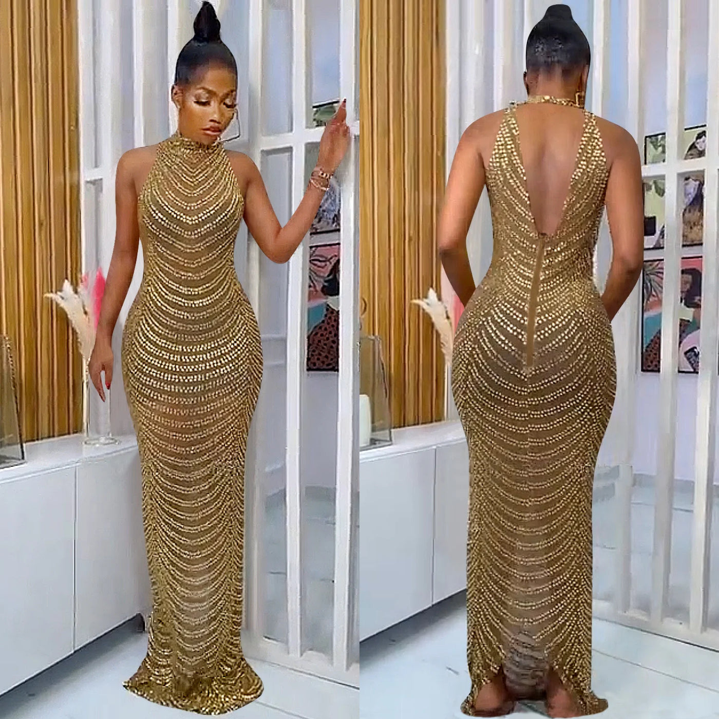 Evening Dress Hot Diamond Perspective Long Skirt