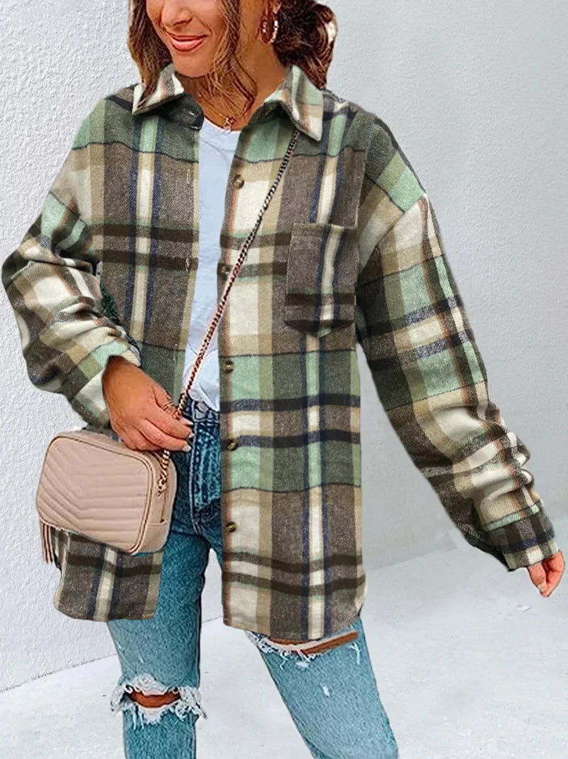 Brushed Plaid Jacket Cardigan
