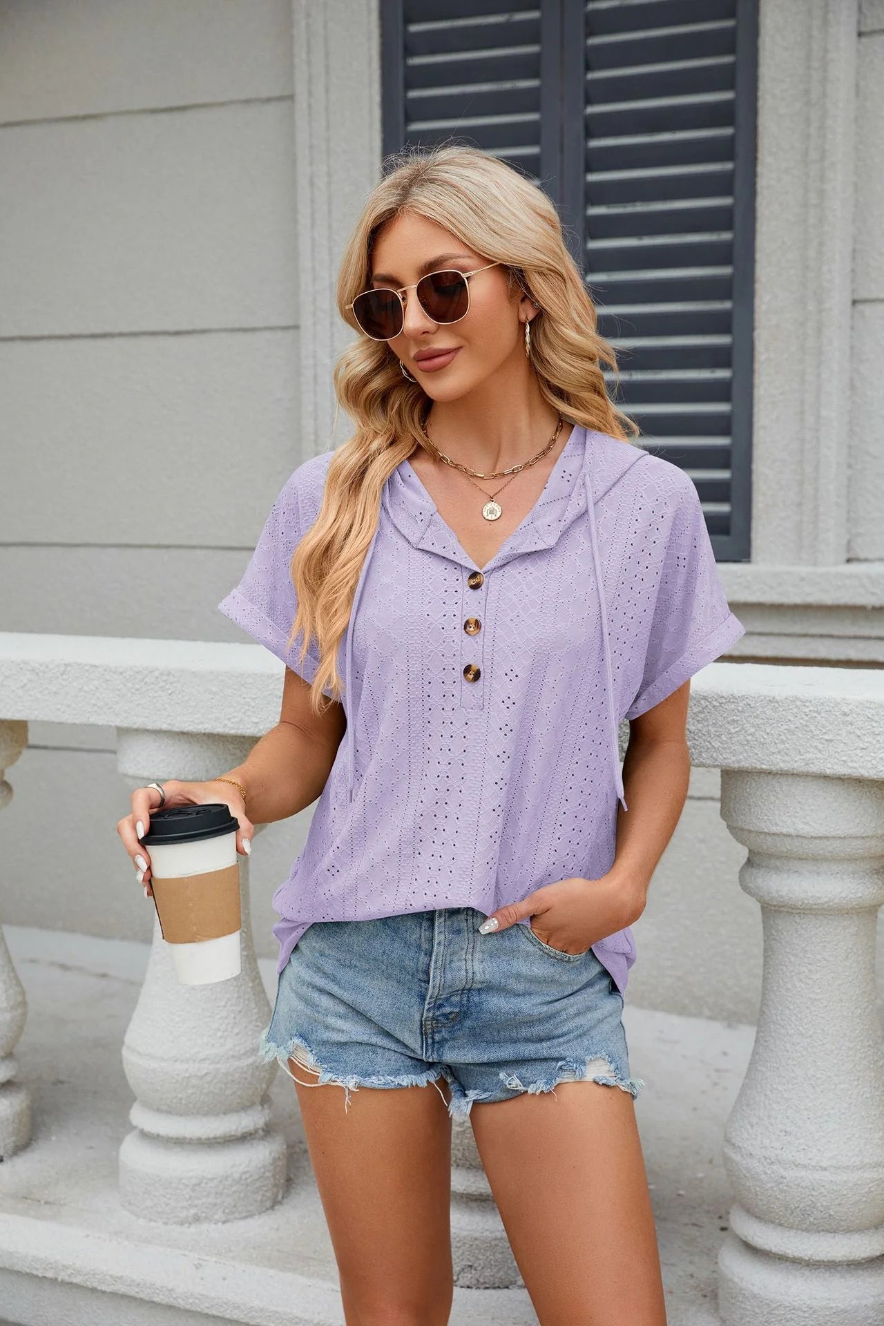 Loose Short Sleeve Button Down Blouse