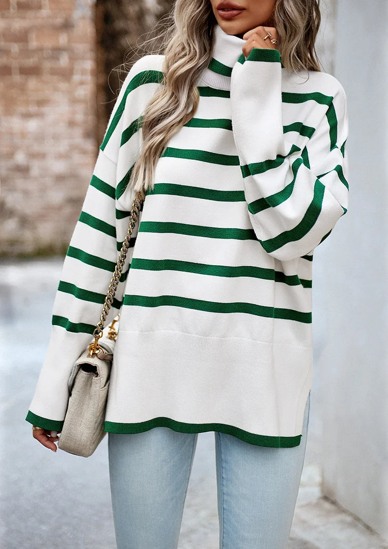 Diyun Striped Turtleneck Knit Top