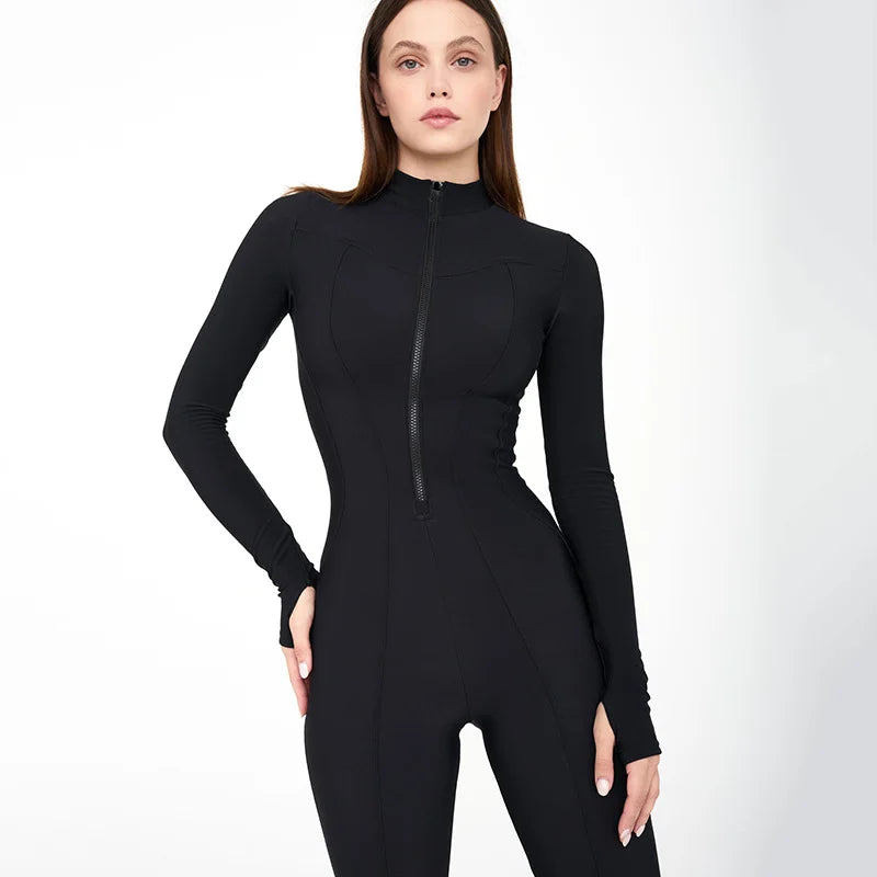 Zipper Long Sleeve Tight Hip-Lift Jumpsuit