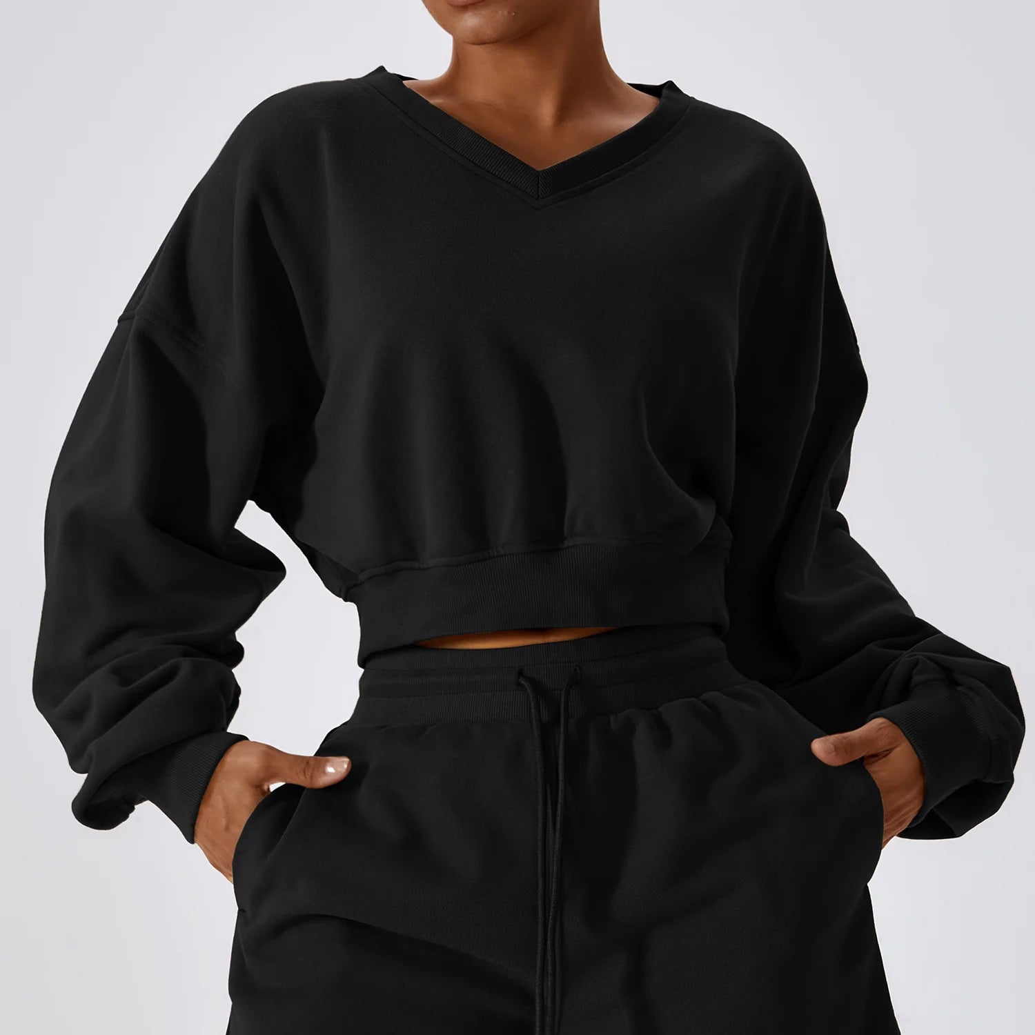 V Neck Long Sleeve Loose Sports Sweatshirt