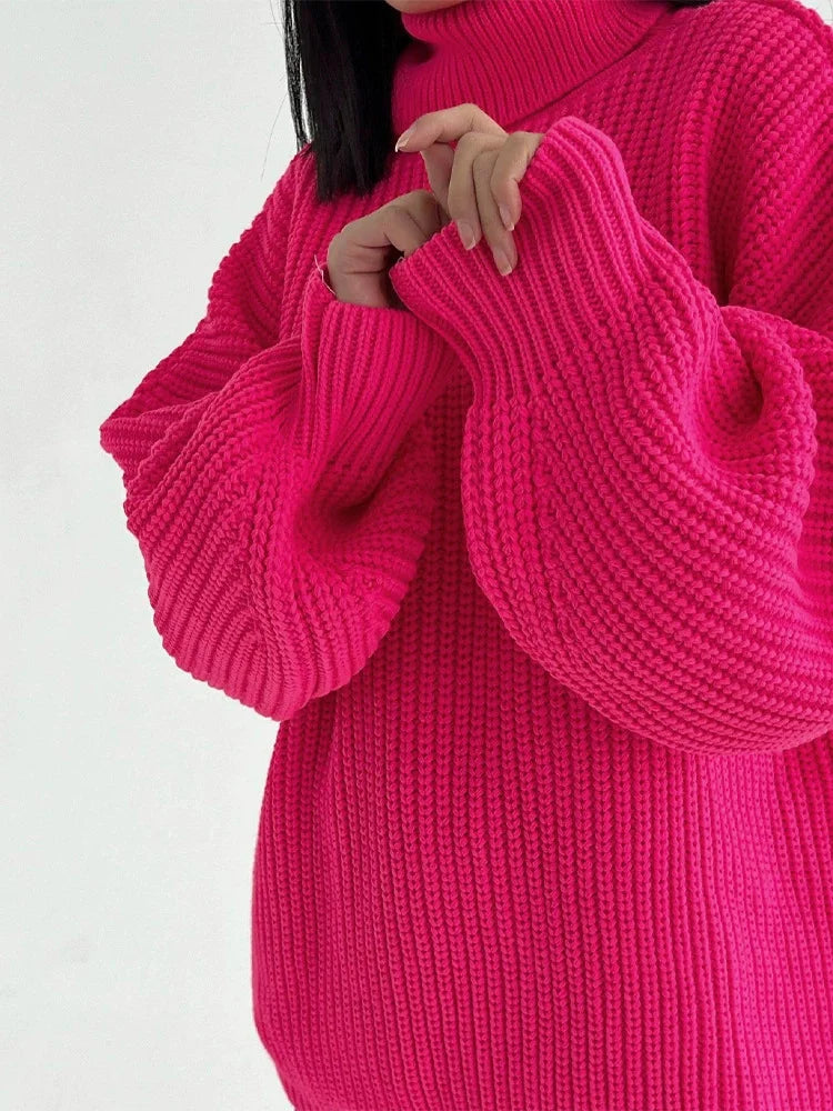 Thickened Loose High Necked Wool Large Casual Pure Color Sweater