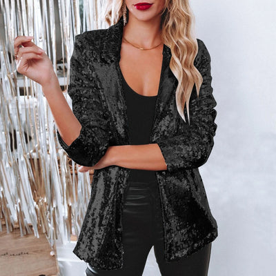 Long Sleeve Lapel Sequin Jacket