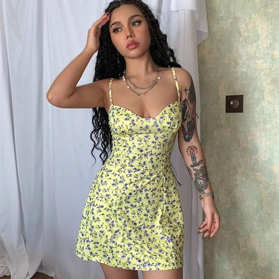 Small Floral Short Skirt With Suspender Dress
