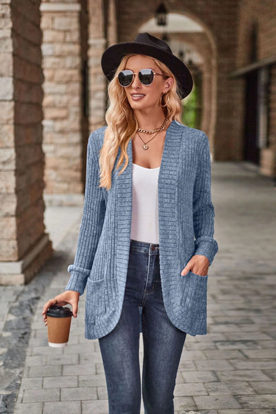 Burst Pure Color Pit Strip Sanding Casual Stitching Long Sleeved Cardigan Coat