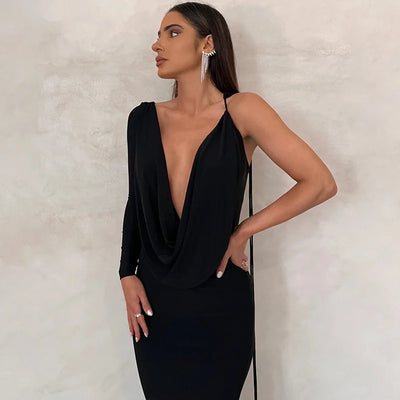 Sexy Solid Color One Shoulder Slim Temperament Dress