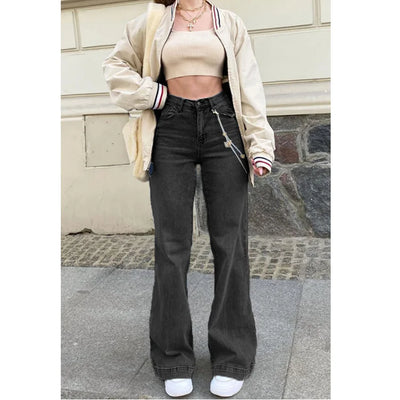 Middle Waist Blue Jeans Temperament Commuter Micro-Pull Pants Dark Female