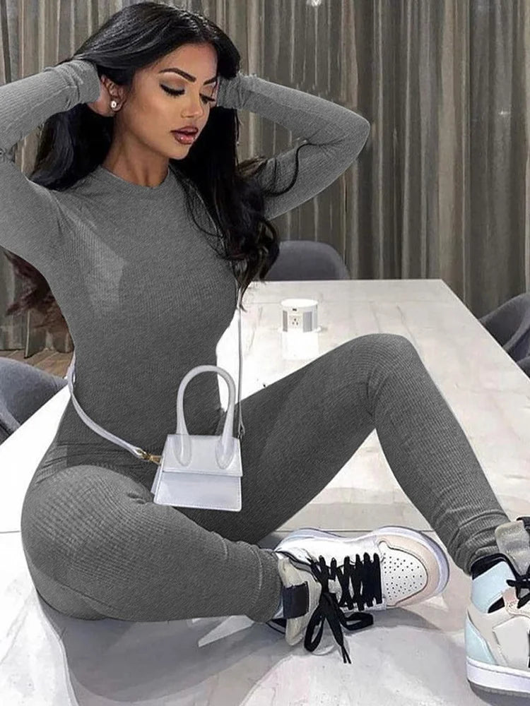 Jumpsuits Women’s Fitness Yoga Exercise Leggings Long Sleeve Crew Neck