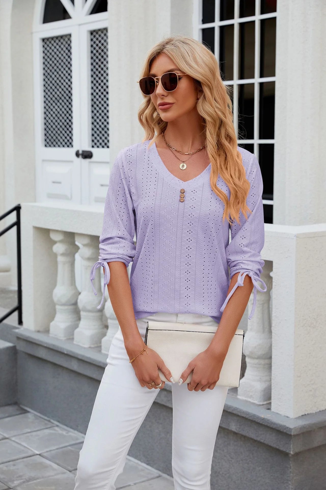 Loose Long Sleeve V Neck Blouse