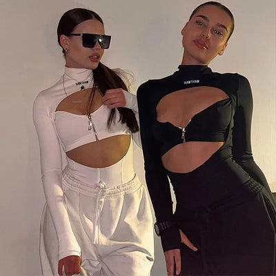 Hollow Zipper Tight Casual Jumpsuit