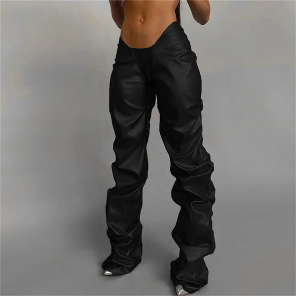 Leather Sexy Low Waisted Straight Casual Pants