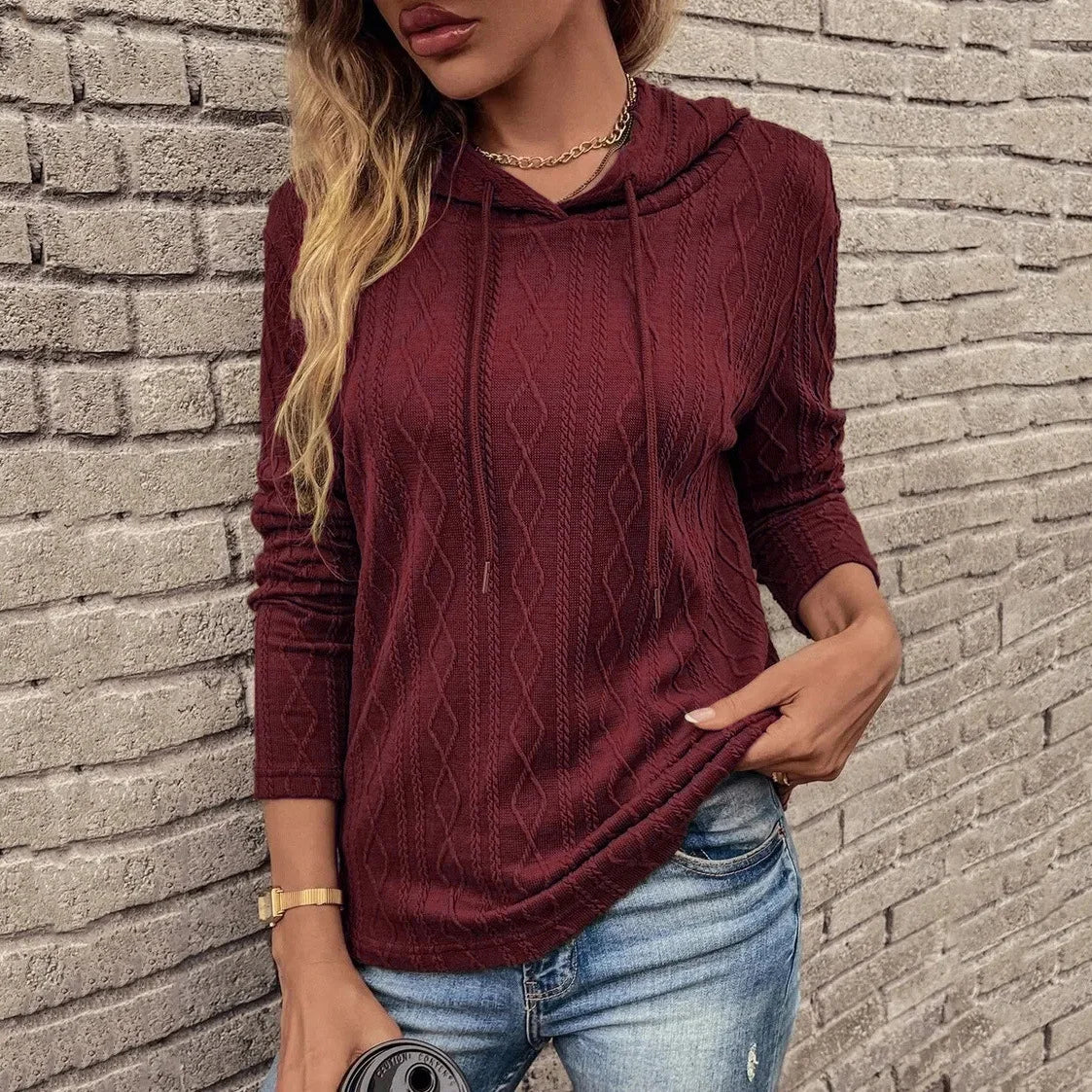 Solid Color Casual Long Sleeved Hoodie T-Shirt Women’s Wear