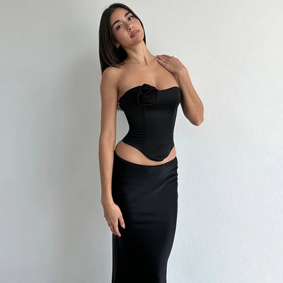 Stylish And Sexy Dress With Long Satin Skirt