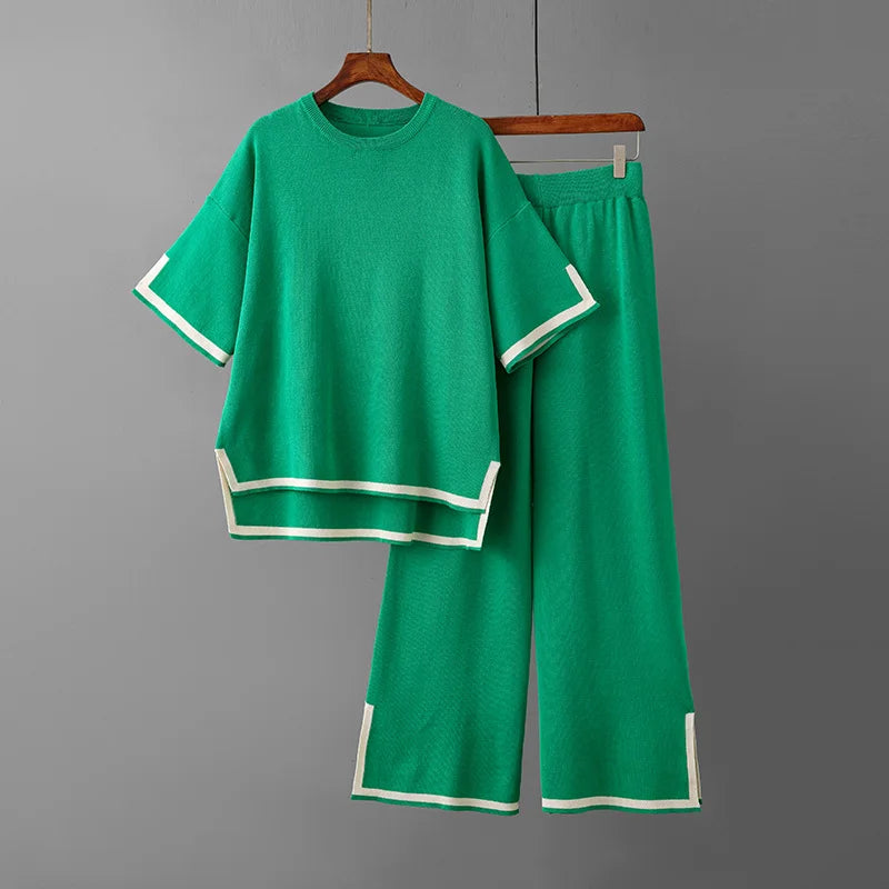 Two Piece Suit With Solid Color Wide Leg Pants
